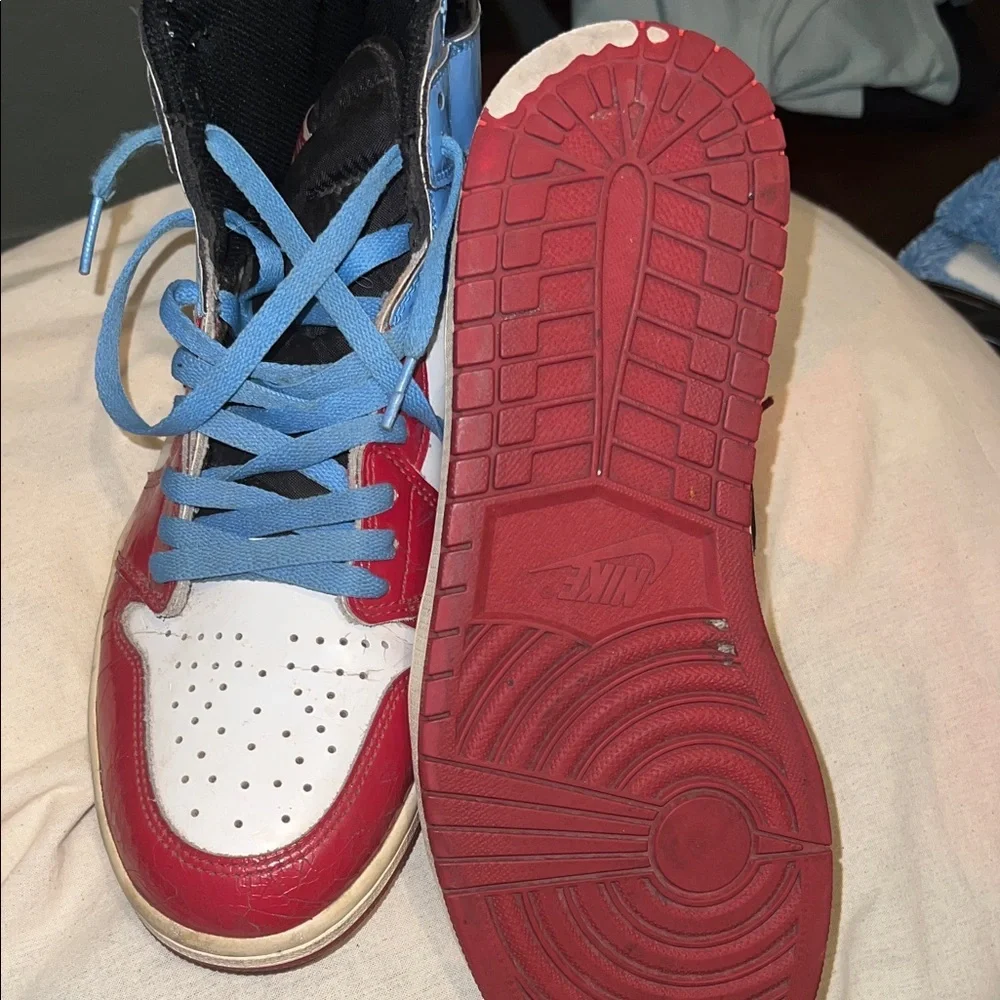 Nike High-Top Sneakers in Red, White, Black with Blue/Red Laces